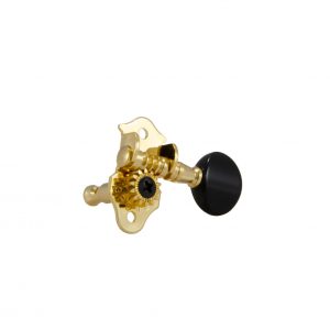 GROVER STA-TITE&trade; GEARED UKULELE PEGS GOLD W/   BLACK BUTTONS SET 4
