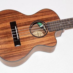 Crossroads Tenor Cutaway Electric Ukulele: Designed for the advancing player who demands versatility and top quality. Mahogany Flamed Wood & The Slim Fast Neck. Edges Of Top & Back Are Bound In Black. Sound Hole Has An Elegant Rosette Of Inlaid Wood. Highest Quality Sealed, Geared Guitar-Style Tuning Machines. CU-300TEC-1