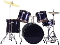 Stadium 5 piece drumset  with cymbals, 3 stands, padded drum throne, heavy duty chain drive bass pedal.  Available in Black, Blue or Red DS-3306-1