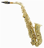 Oxford Alto Saxophone:  Brass Polished Lacquer Finish, Pearloid Buttons, Factory Adjusted Mouthpiece with Reed. Includes Hardshell Case. I-AS-B-1