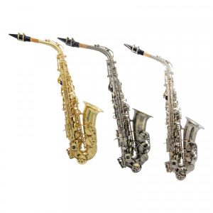 Oxford Alto Saxophone: Nickel Polished Lacquer Finish, Pearloid Buttons, Factory Adjusted Mouthpiece with Reed. Includes Hardshell Case. I-AS-N-1
