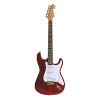 Stadium Electric Guitar:  Solid Alder Body, 1 Piece Maple Neck, Rosewood Finger Board, Di-Cast Machine Heads, 3 Single Coil Pickups, 5 Way Selector, 2 Tone, 1 Volume, Tremolo Bar and Rosewood Striped Neck.   Colors: Green Burst, Natural, Red Burst, Sunburst, Pink, Red, Purple, Yellow, Blue Burst, Black, White NY-9303-1