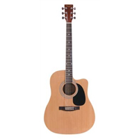 Stadium Acoustic Electric Guitar:  Full Size Cutaway with EQ, Bound Body, Rosewood Finger Board and Bridge. Die Cast Machine Heads with a High Gloss Finish. Colors: Black, Natural, Blue Burst, Sunburst NY-977CEQ-1