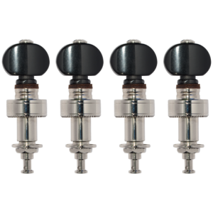 Golden Gate P-430 Deluxe Pancake Planet-Style Banjo Tuners – Nickel with Black Buttons – Set of 4