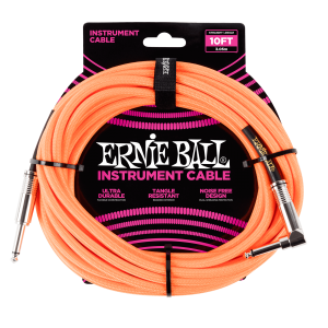 10' Braided Straight / Angle Instrument Cable - Neon Orange