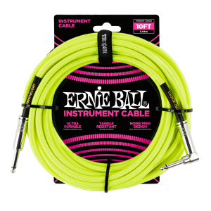 10' Braided Straight / Angle Instrument Cable Neon - Yellow
