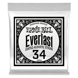 .034 Everlast Coated Phosphor Bronze Acoustic Guitar Strings 6 Pack