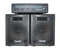 Danville PA System:   Powered Mixer: 4 Channel, 60W RMS, Internal Reverb, Tape/CD In & Out, Line Level / Low-X Inputs, 3 Band Master EQ. Two Speaker Cabinet: 80WRMS/120 Program, 10" Woofers, 3x7 Piezo Horn, Tuner and Ported Cabinet, 2’-25’ Cables. PA-4080-1