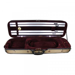 Violin Case:  5 Ply Wood Arch Top Case With Tweed Exterior, Burgundy Interior, One Storage Compartment, One Outer Compartment, 4  Bow Holder, Hygrometer With String Tube. VC07-B-1